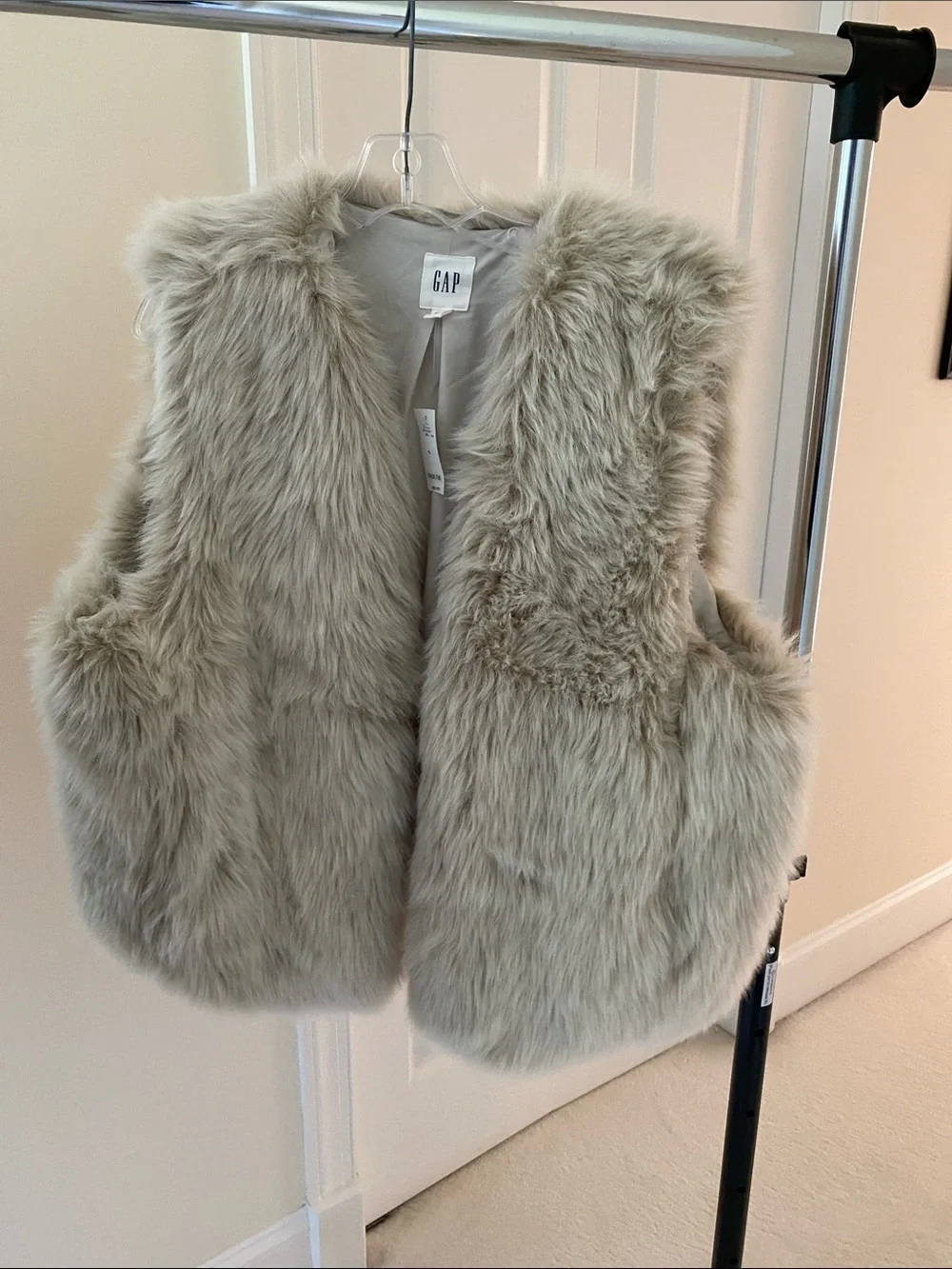 GAP Girls Faux Fur Vest in Light Gray-Taupe